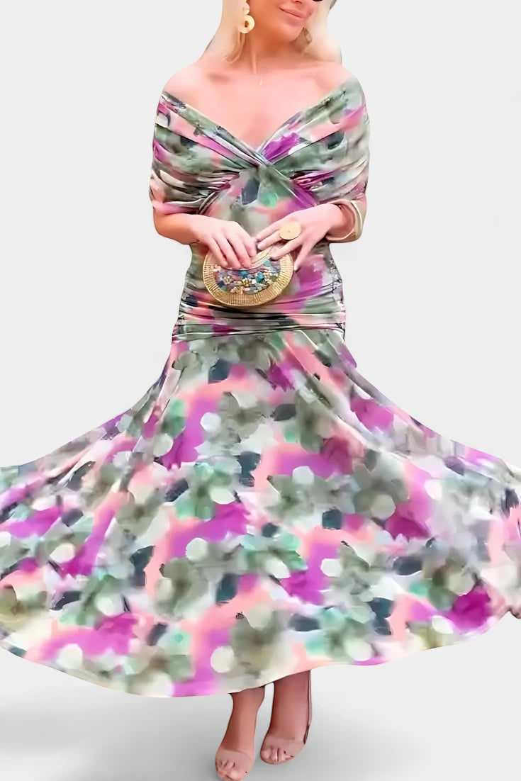 Women's Elegant Wedding Guest Maxi Dress with Off Shoulder