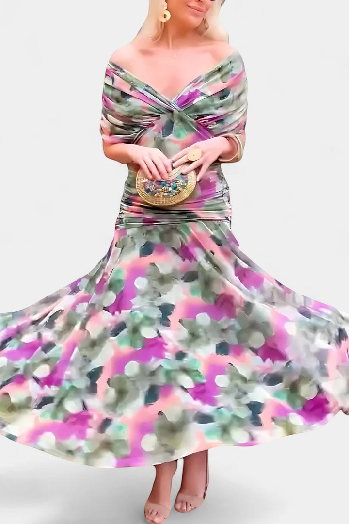 Women's Elegant Wedding Guest Maxi Dress with Off Shoulder