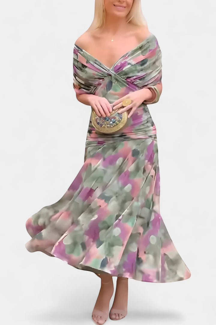Women's Elegant Wedding Guest Maxi Dress with Off Shoulder