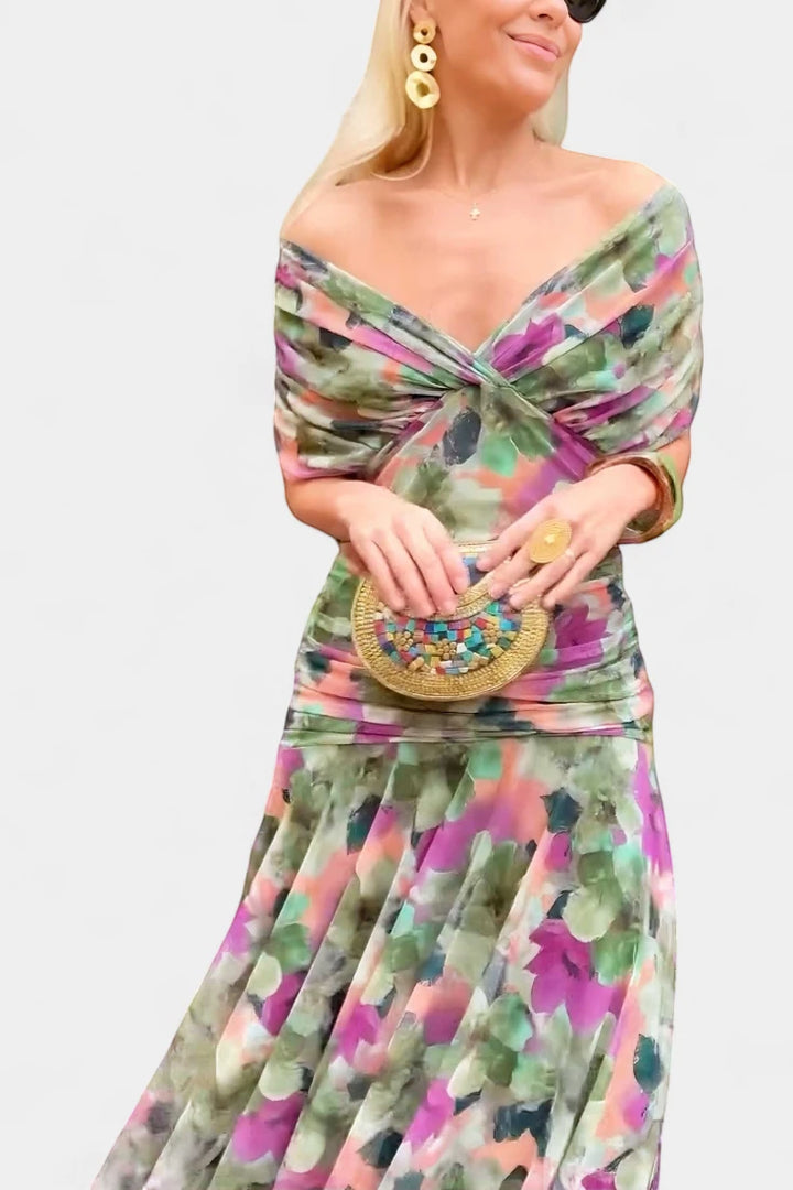 Women's Elegant Wedding Guest Maxi Dress with Off Shoulder