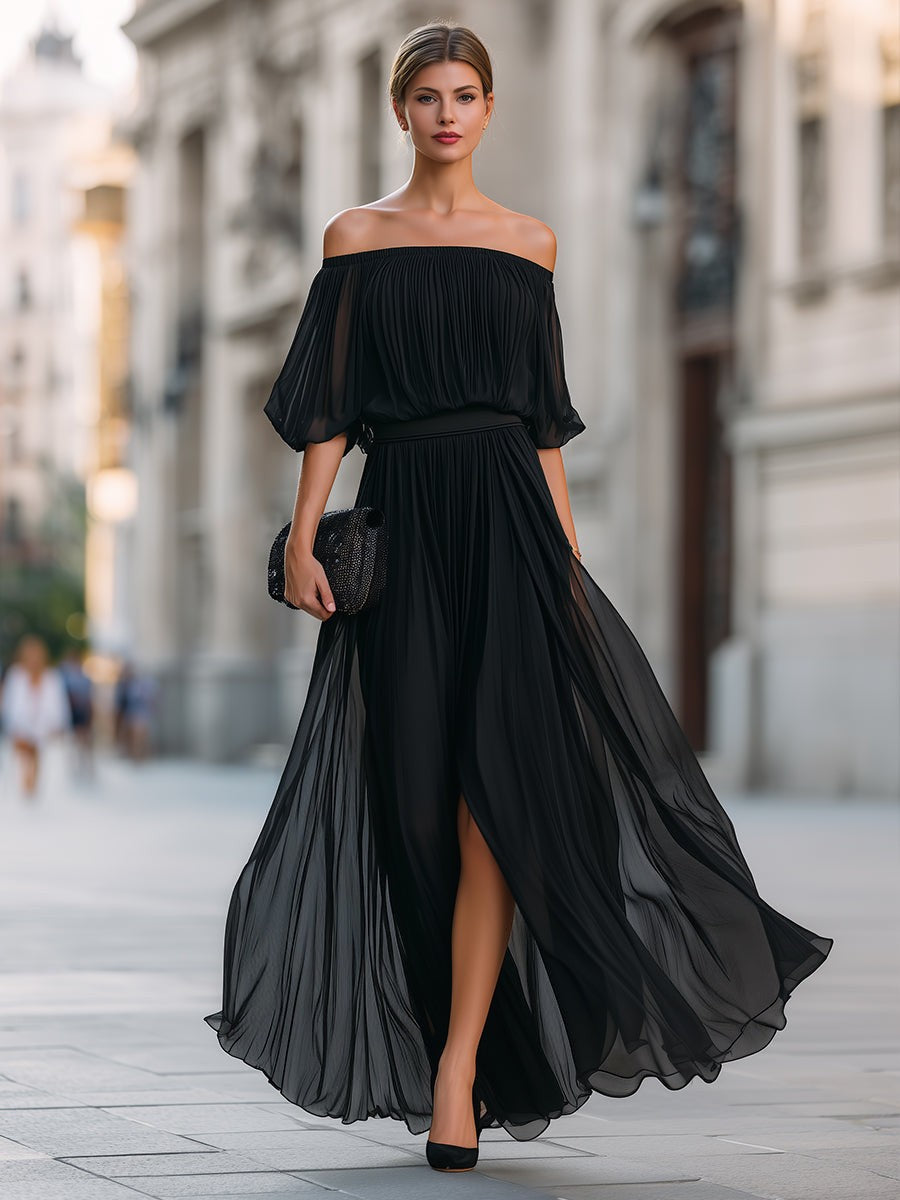 Women's Formal Elegant Maxi Dress with Puff Sleeve