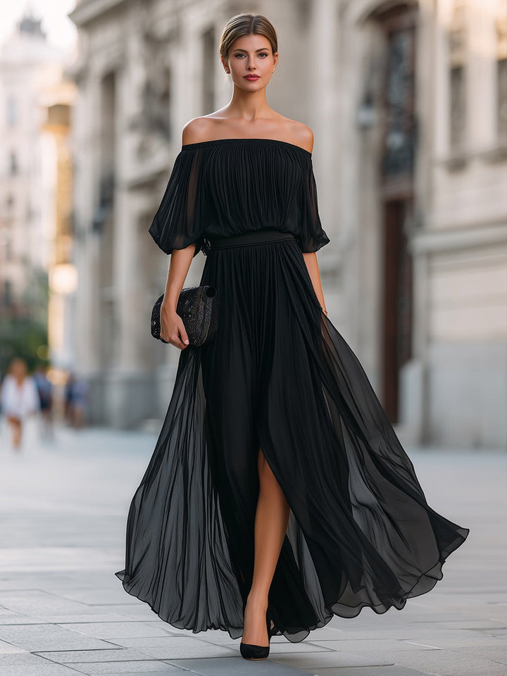 Women's Formal Elegant Maxi Dress with Puff Sleeve
