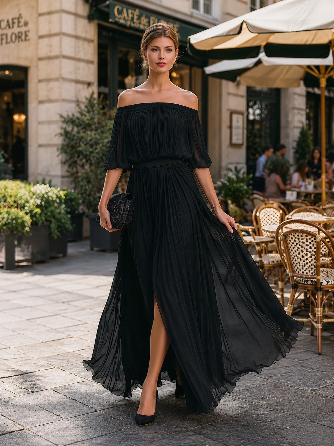 Women's Formal Elegant Maxi Dress with Puff Sleeve