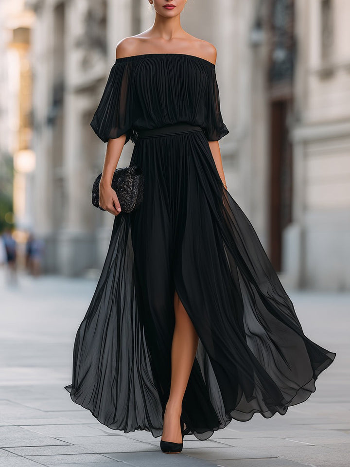 Women's Formal Elegant Maxi Dress with Puff Sleeve