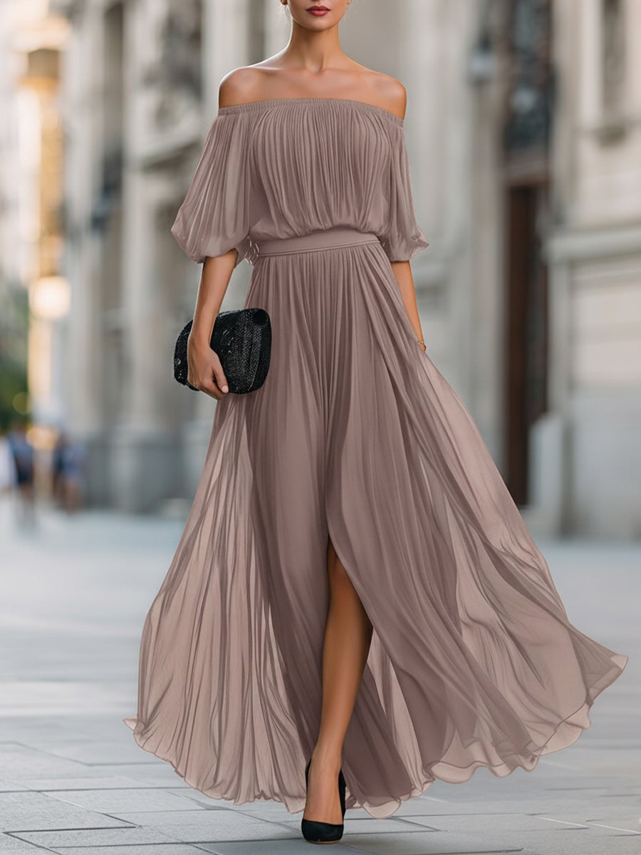 Women's Formal Elegant Maxi Dress with Puff Sleeve