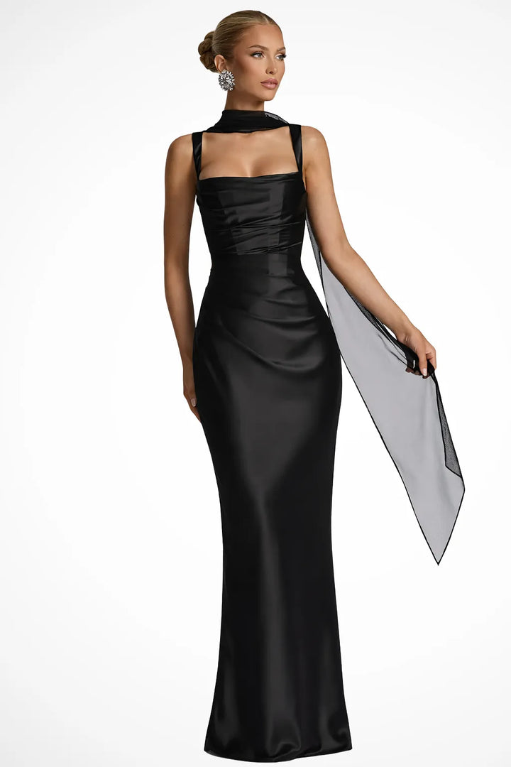 Women's Elegant Party Maxi Dress with Square Neck