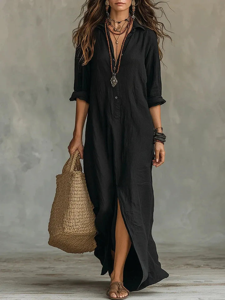 Women's Elegant Vintage Maxi Dress with Long Sleeves