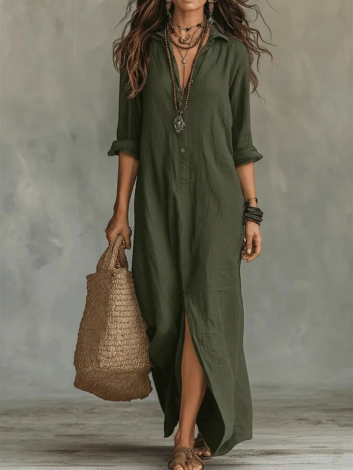 Women's Elegant Vintage Maxi Dress with Long Sleeves