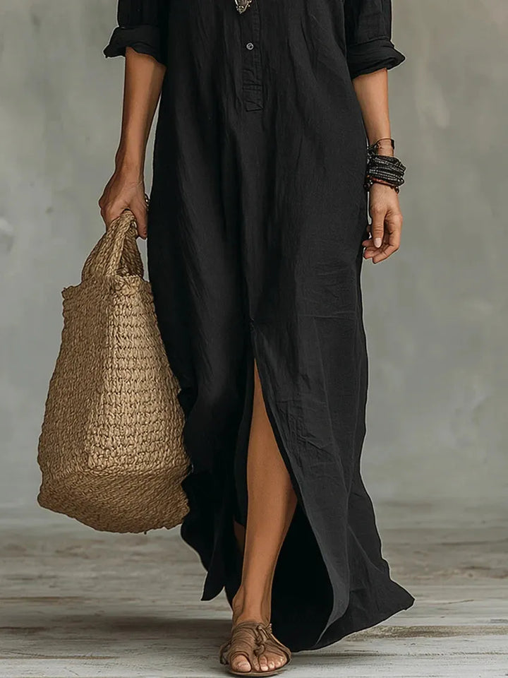 Women's Elegant Vintage Maxi Dress with Long Sleeves