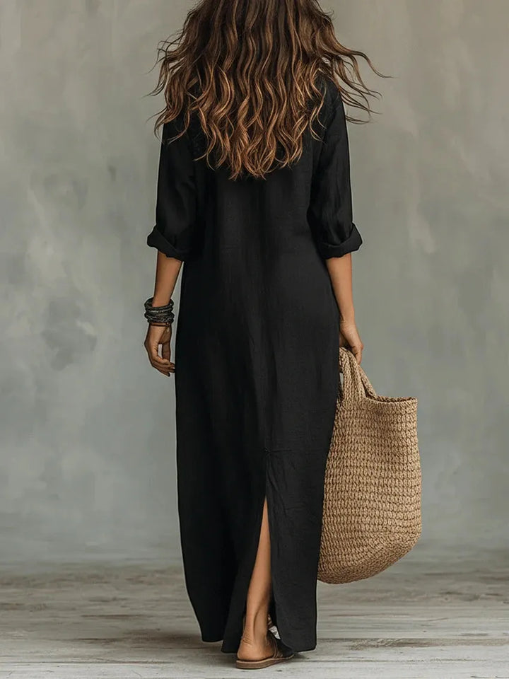 Women's Elegant Vintage Maxi Dress with Long Sleeves
