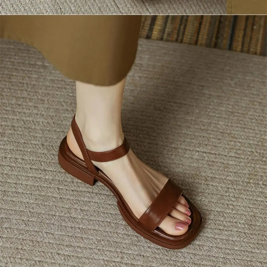 Women's Flat Block Heels Sandals with Adjustable Strap