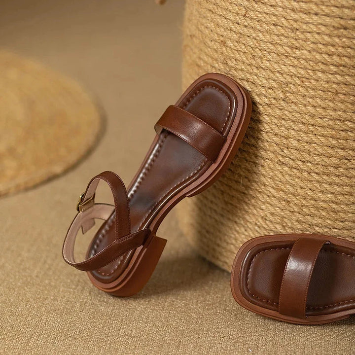 Women's Flat Block Heels Sandals with Adjustable Strap