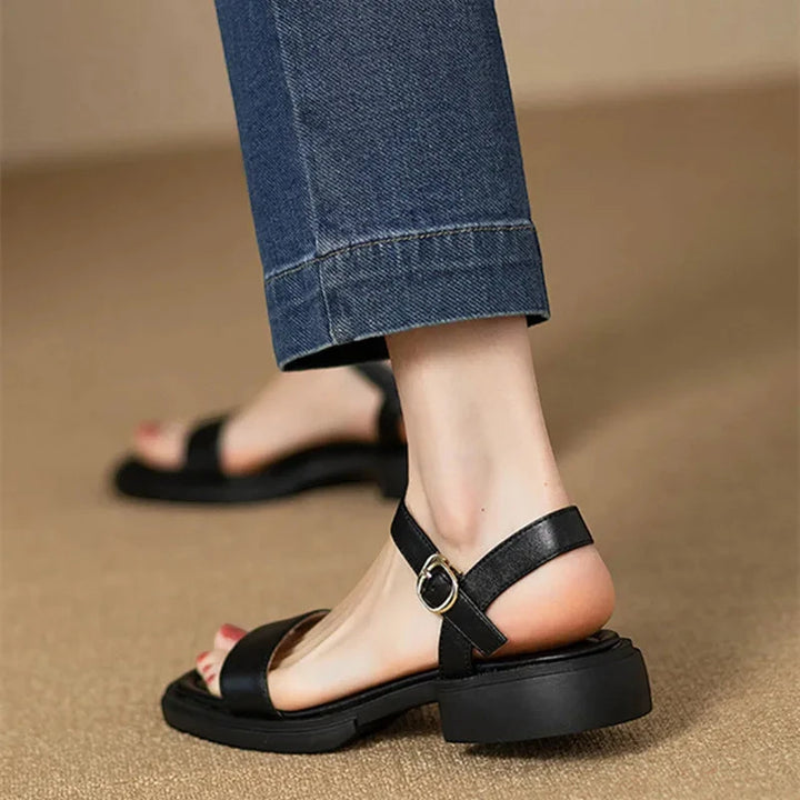 Women's Flat Block Heels Sandals with Adjustable Strap