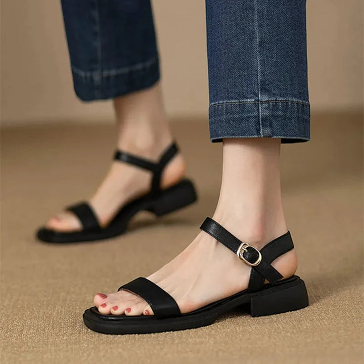 Women's Flat Block Heels Sandals with Adjustable Strap