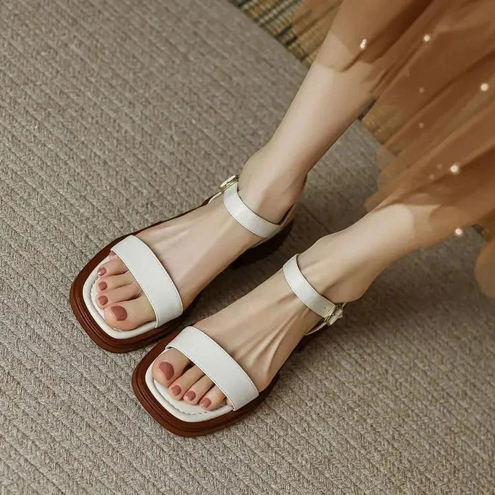 Women's Flat Block Heels Sandals with Adjustable Strap