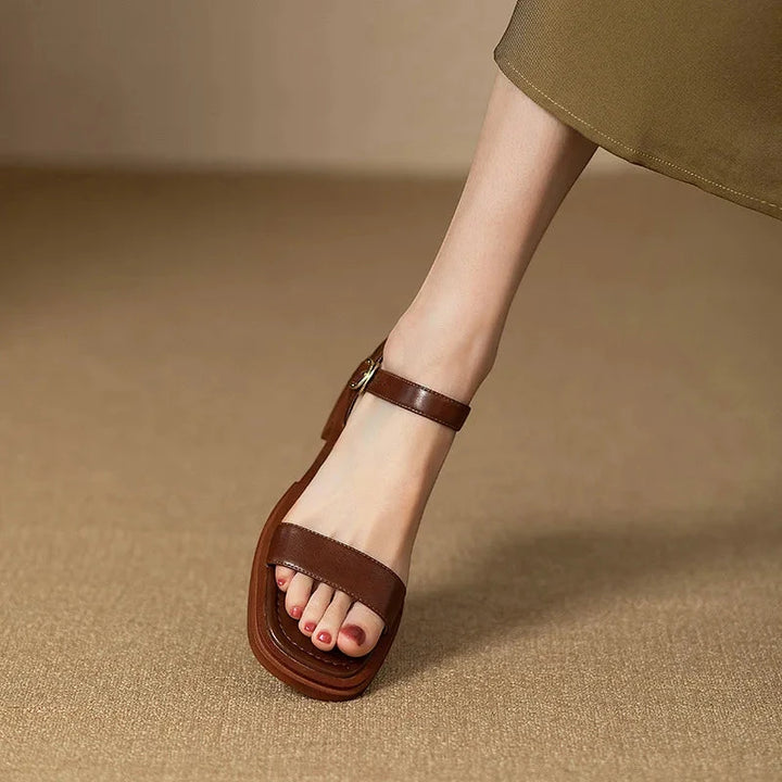 Women's Flat Block Heels Sandals with Adjustable Strap