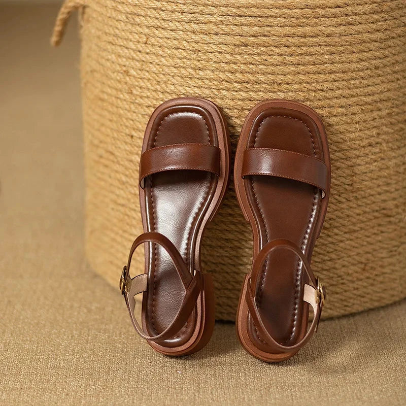 Women's Flat Block Heels Sandals with Adjustable Strap