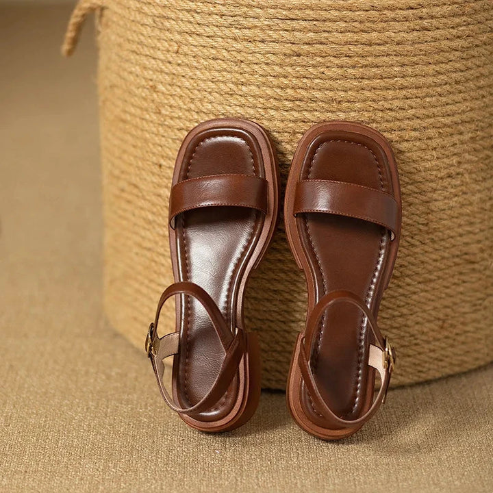 Women's Flat Block Heels Sandals with Adjustable Strap