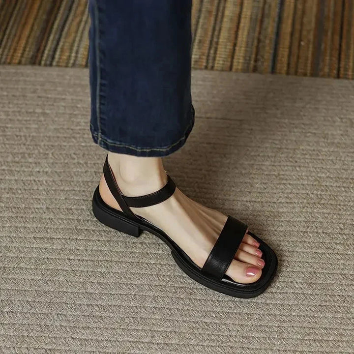 Women's Flat Block Heels Sandals with Adjustable Strap
