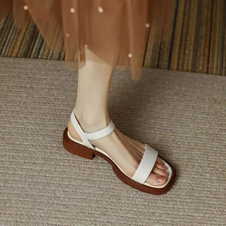 Women's Flat Block Heels Sandals with Adjustable Strap
