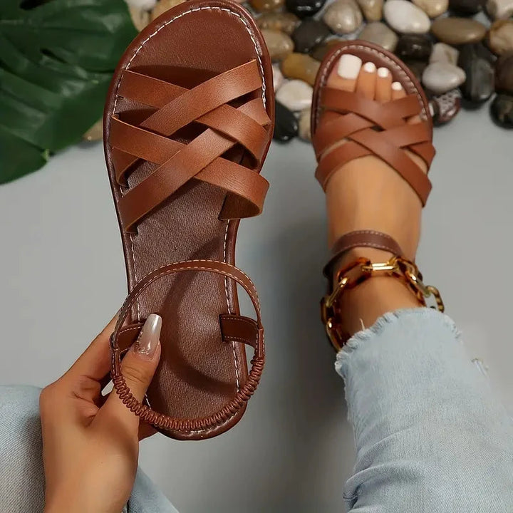 Women's Flat Sandals with Adjustable Strap and Non Slip Sole
