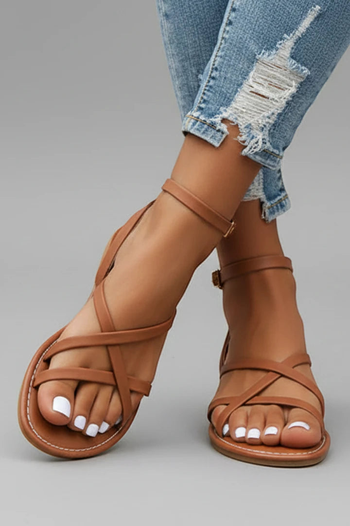Women's Flat Strappy Sandals with Adjustable Strap