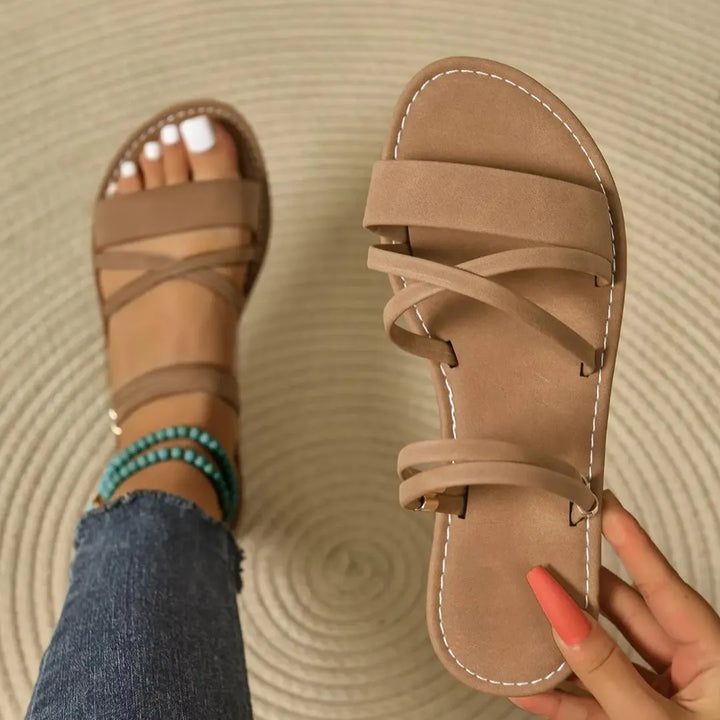 Women's Flat Strappy Sandals with Lightweight Sole and Cross straps
