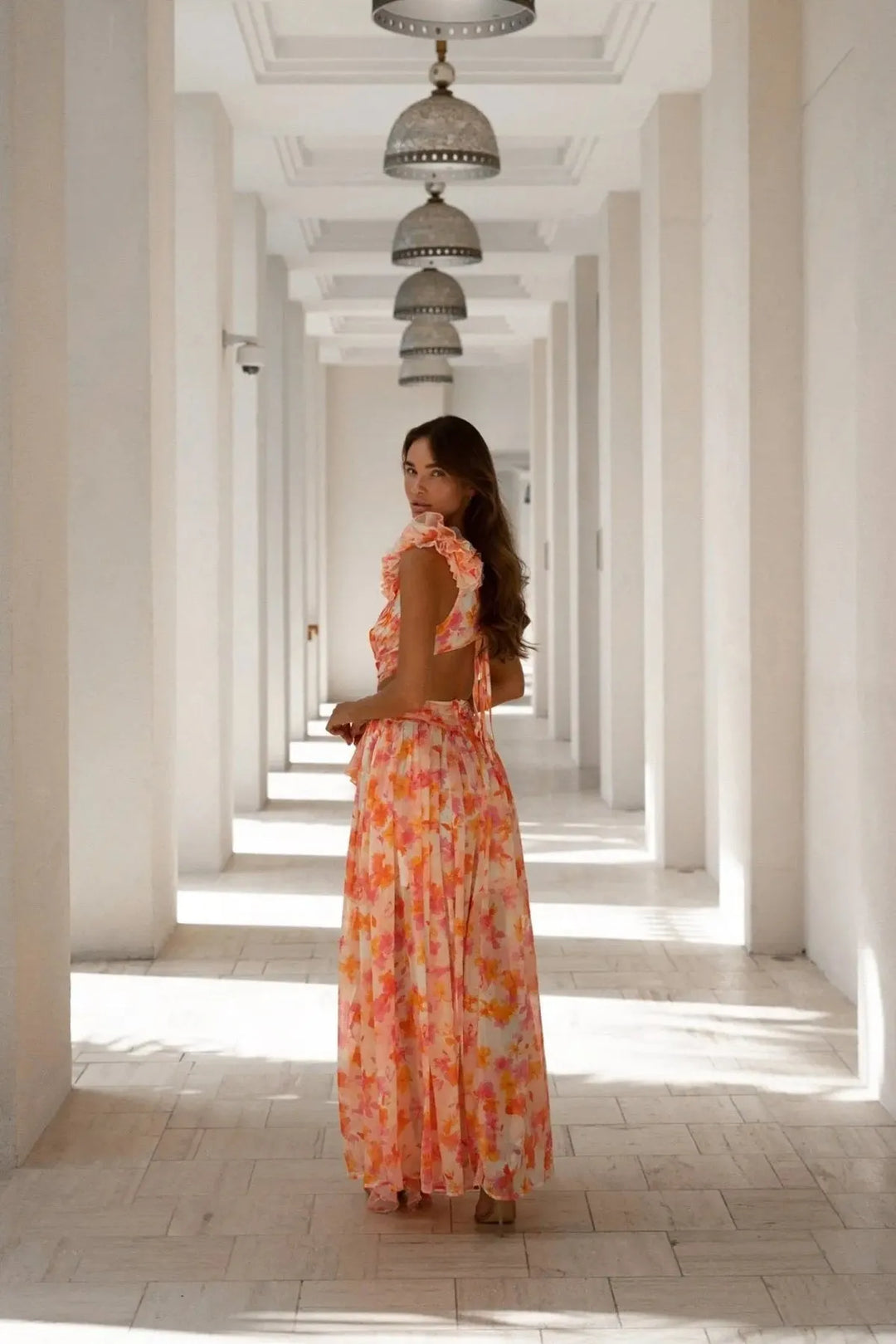 Women's Floral Boho Maxi Dress with Ruffle Details