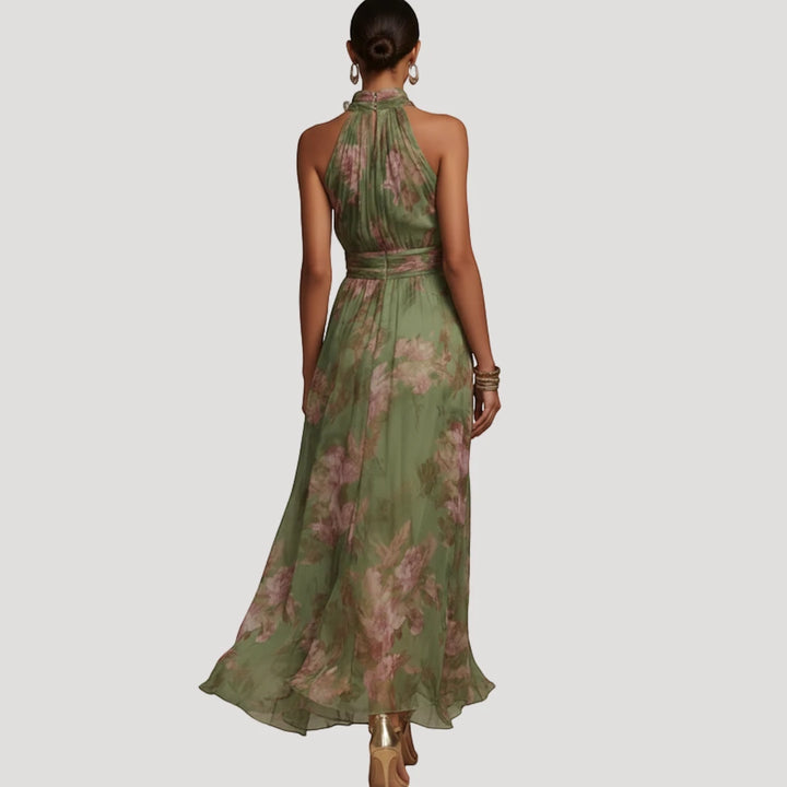 Women's Floral Elegant Maxi Dress with Halter Neckline