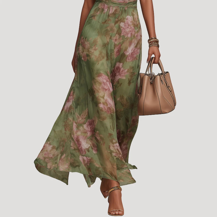 Women's Floral Elegant Maxi Dress with Halter Neckline