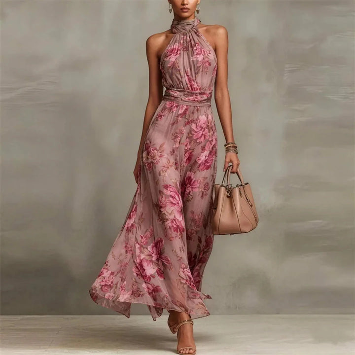 Women's Floral Elegant Maxi Dress with Halter Neckline