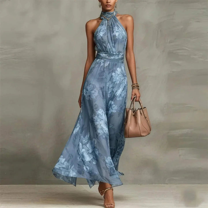 Women's Floral Elegant Maxi Dress with Halter Neckline