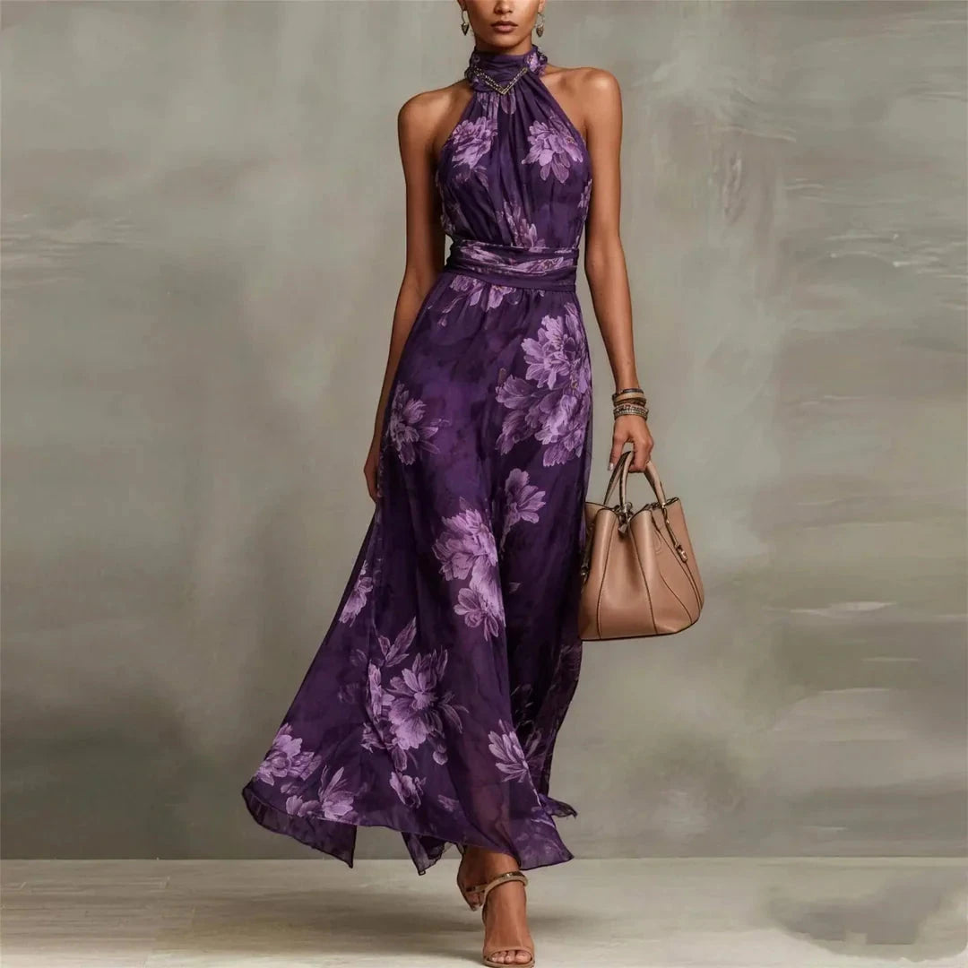 Women's Floral Elegant Maxi Dress with Halter Neckline