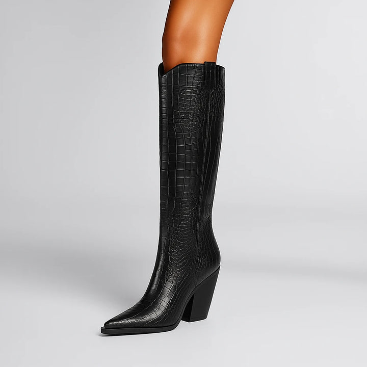 Women's Heeled Cowboy Boots with Block Heel and Wide Calf