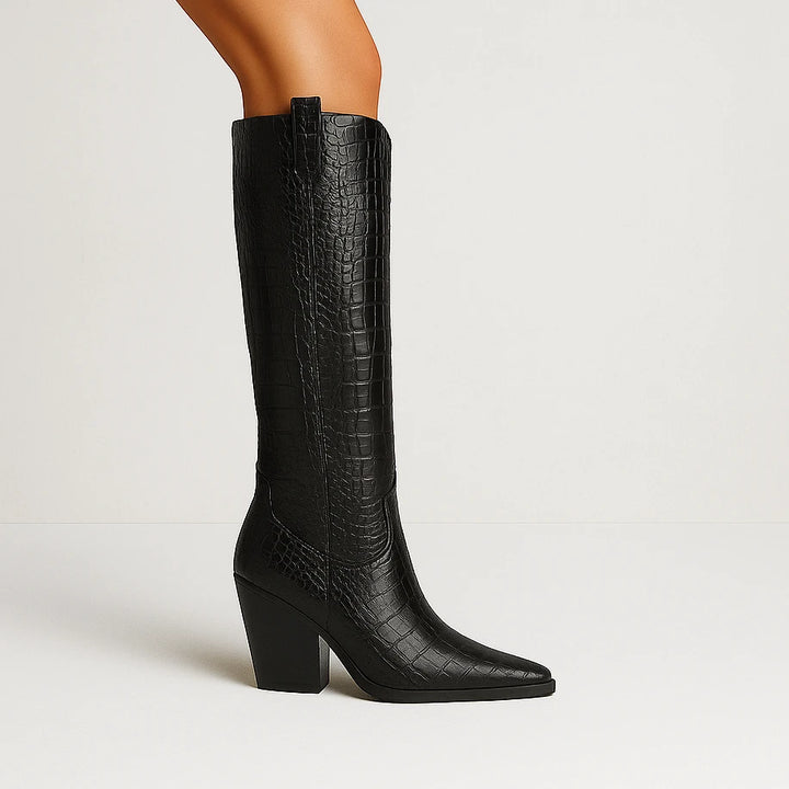 Women's Heeled Cowboy Boots with Block Heel and Wide Calf