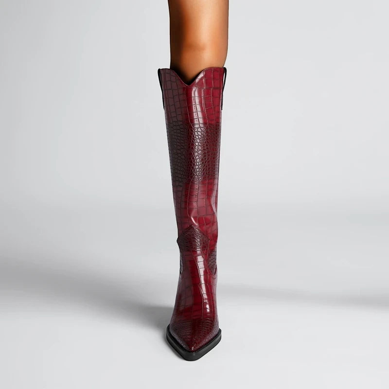 Women's Heeled Cowboy Boots with Block Heel and Wide Calf