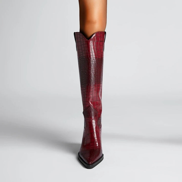 Women's Heeled Cowboy Boots with Block Heel and Wide Calf