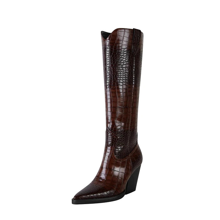 Women's Heeled Cowboy Boots with Block Heel and Wide Calf