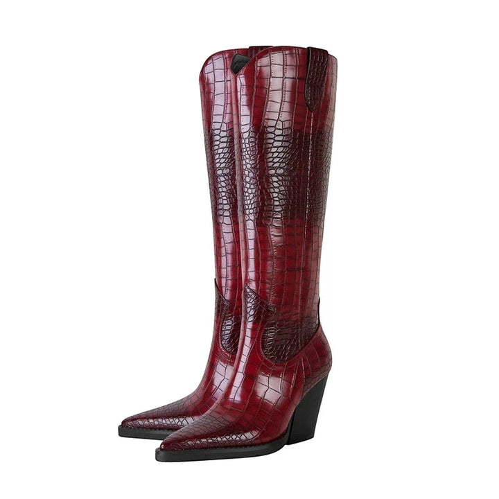 Women's Heeled Cowboy Boots with Block Heel and Wide Calf