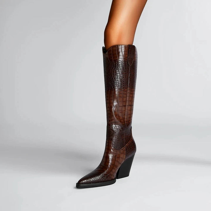 Women's Heeled Cowboy Boots with Block Heel and Wide Calf