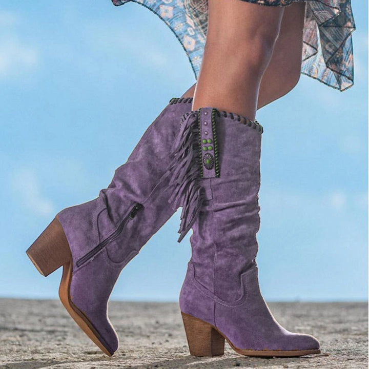 Women's Heeled Cowboy Boots with Cushioned Insole and Wide Fit