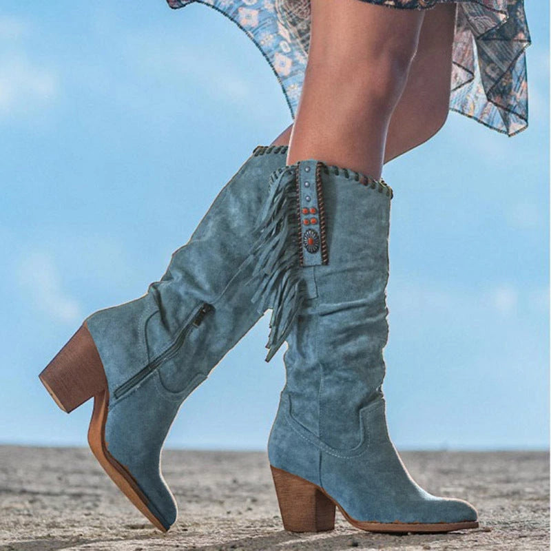 Women's Heeled Cowboy Boots with Cushioned Insole and Wide Fit