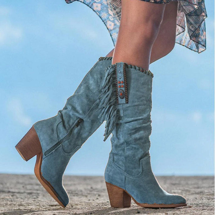 Women's Heeled Cowboy Boots with Cushioned Insole and Wide Fit