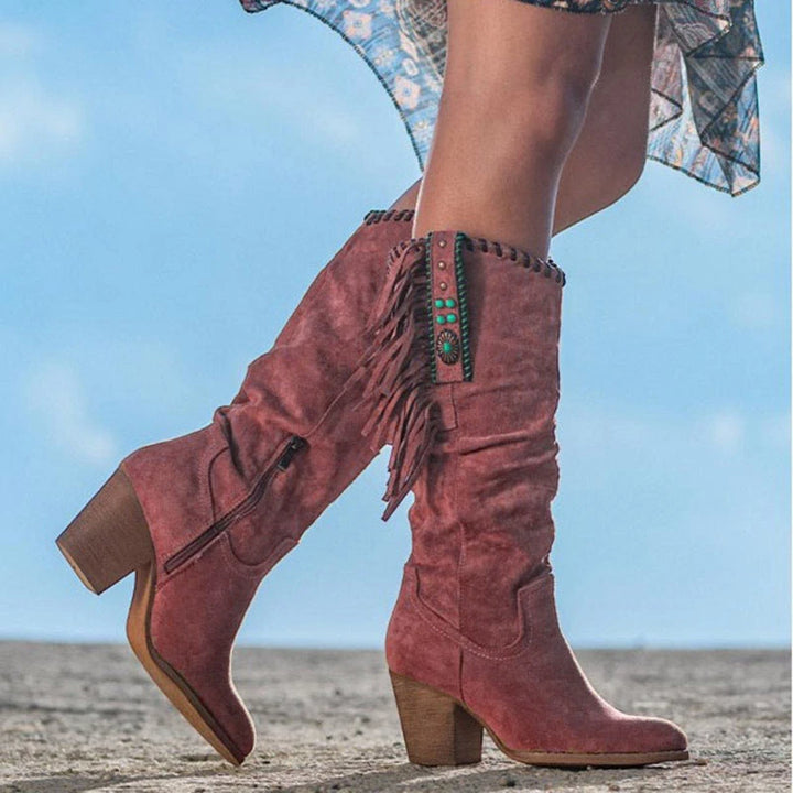 Women's Heeled Cowboy Boots with Cushioned Insole and Wide Fit