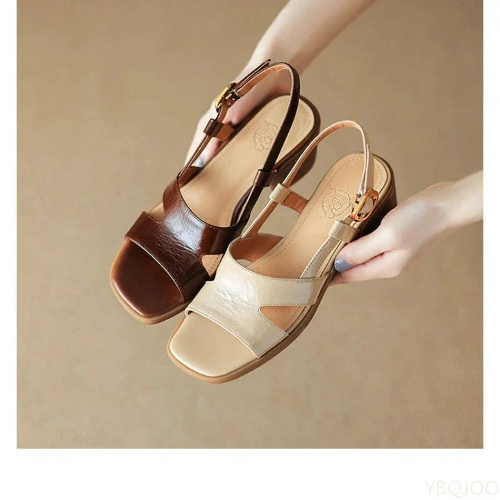 Women's Heeled Sandals with Block Heel and Adjustable Strap