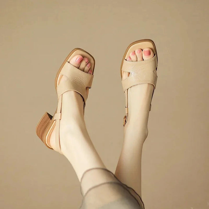 Women's Heeled Sandals with Block Heel and Adjustable Strap