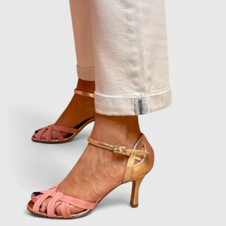 Women's Kitten Heel Strappy Sandals with Adjustable Strap