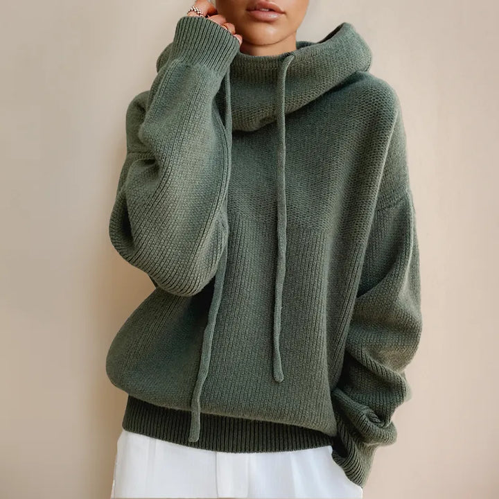 Women’s Knitted Hoodie with Long Sleeves and Relaxed Fit