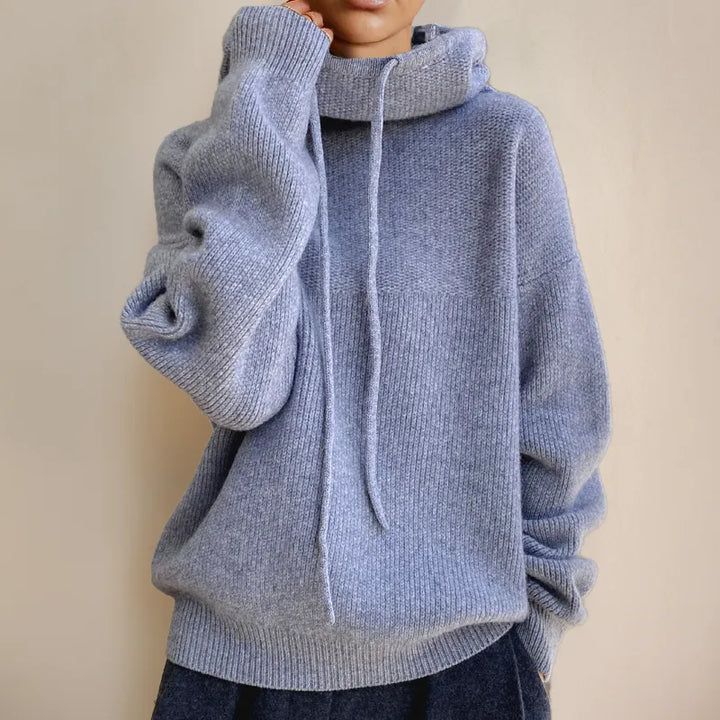 Women’s Knitted Hoodie with Long Sleeves and Relaxed Fit