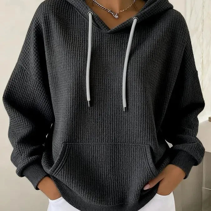 Women’s Knitted Oversized Hoodie with Ribbed Cuffs